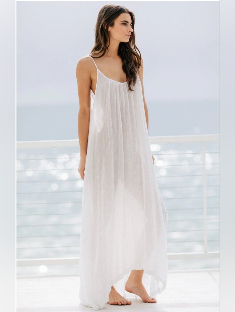 9Seed Off White Spaghetti-Strap Low Back Beach Coverup Dress One Size O/S